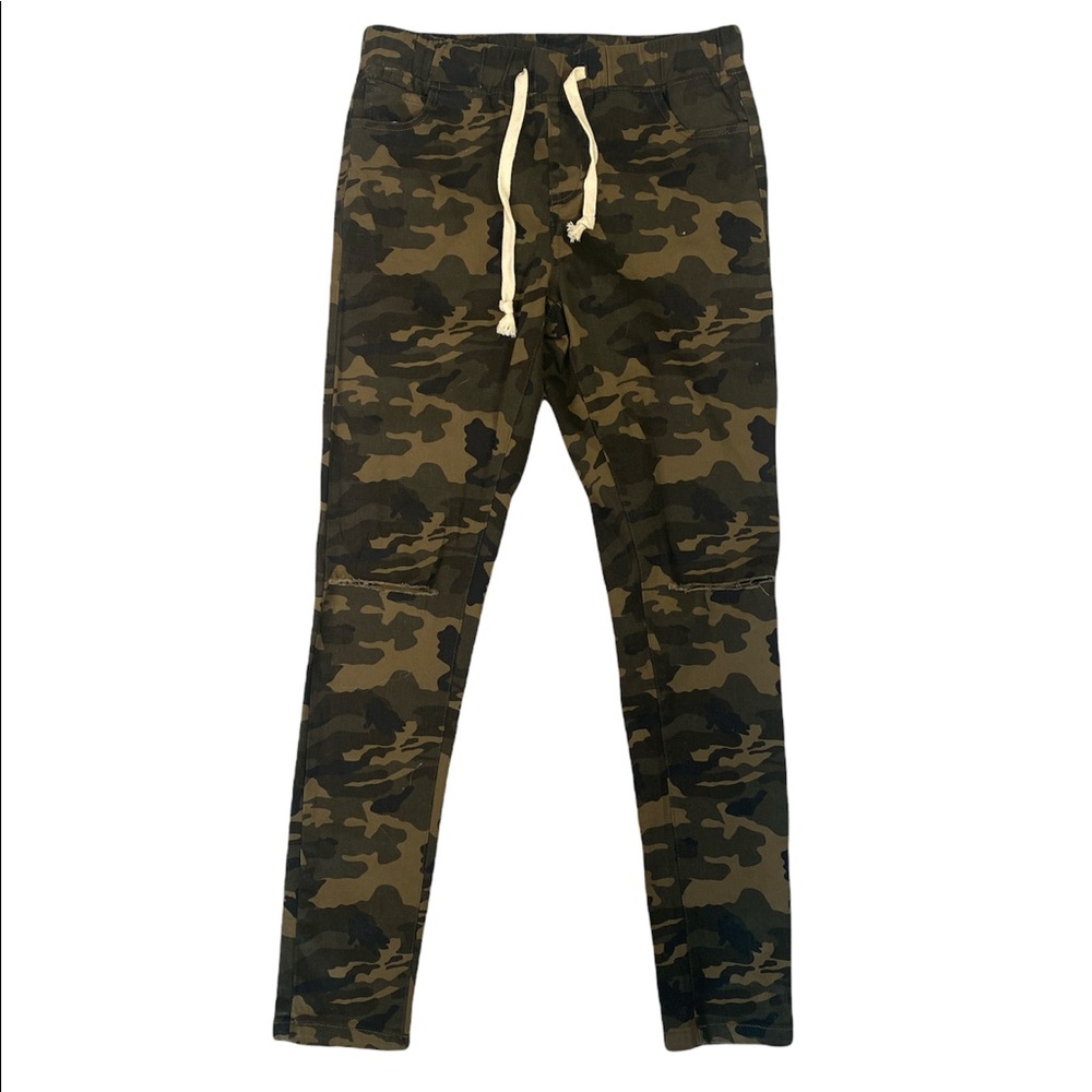 American Bazi Camo Stretch Waist Distressed Knees Pants